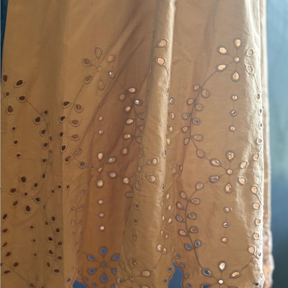 Sweet Magnolia Tan Long Sleeve Cotton Shirt Dress Cutout On Bottom Size L - Picture 2 of 14